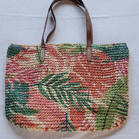 I.N.C. Internacional Concepts Multicolor Natural Straw Tote Bag